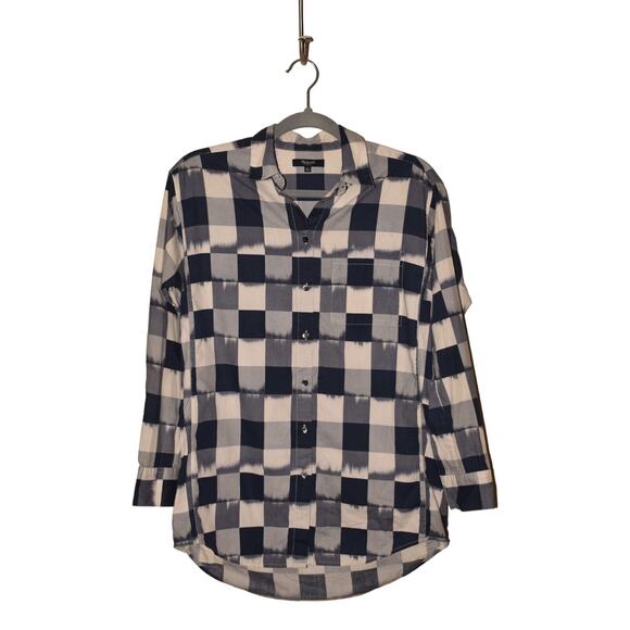 MADEWELL $78 The Signature Poplin Oversized Shirt Navy White Plaid XS‎ - Picture 1 of 3